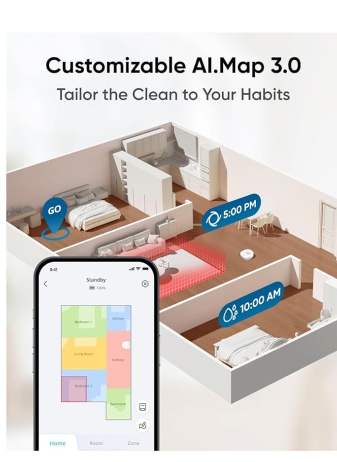 إيوفي - مكنسة كهربائية وممسحة روبوت eufy X10 Pro Omni بشفط 8000 باسكال، ممسحة مزدوجة مع رفع تلقائي 12 مم وكشف السجاد، بتتجنب العوائق بفضل الذكاء الاصطناعي، غسيل ممسحة تلقائي، تجفيف ذاتي، تفريغ ذاتي، وإعادة تعبئة ذاتية. - Image 1