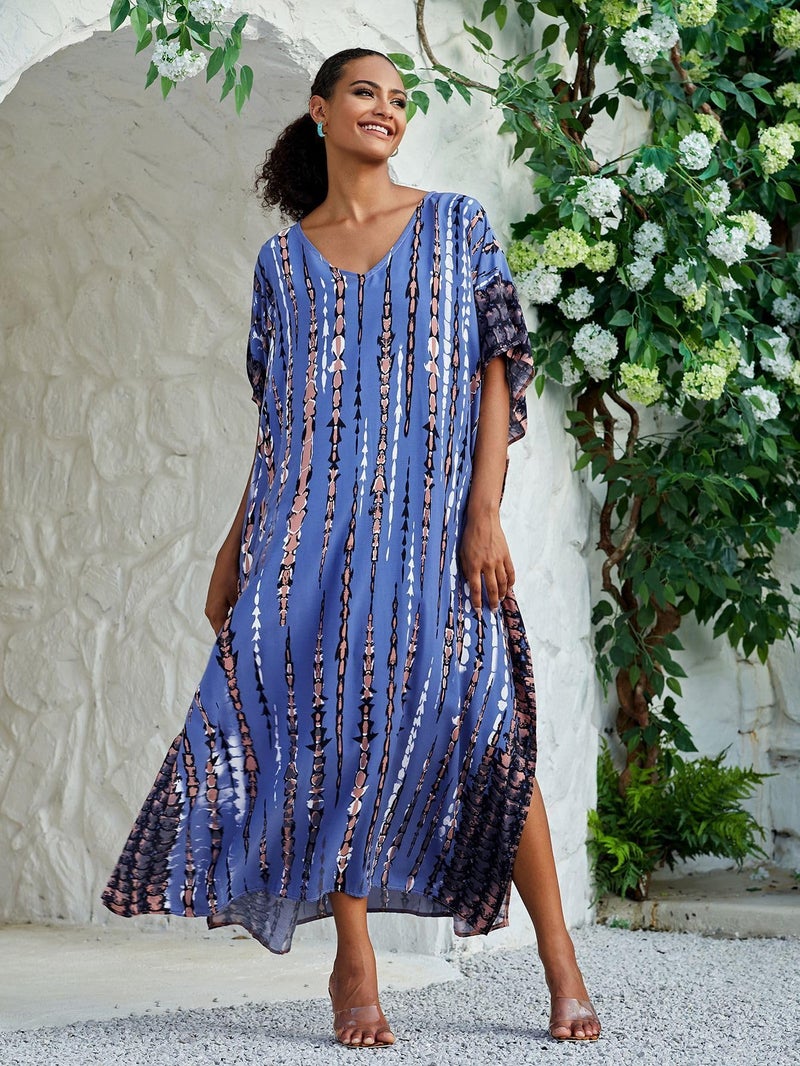 IMAGEKOPE Kaftan for Women Plus Size Bathing Suit Cover up Batwing Dress Loose fit Moroccan Caftan mumu Dresses for Women - Image 3