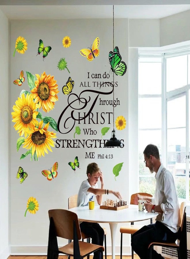Datesno Black Sunflower Butterfly Christian Wall Decal, Floral Wall Sticker, Motivational Quote, Scripture Wall Art, Indoor Use, PVC Material, Single Use, Polished Finish, Wall Surface - Image 3