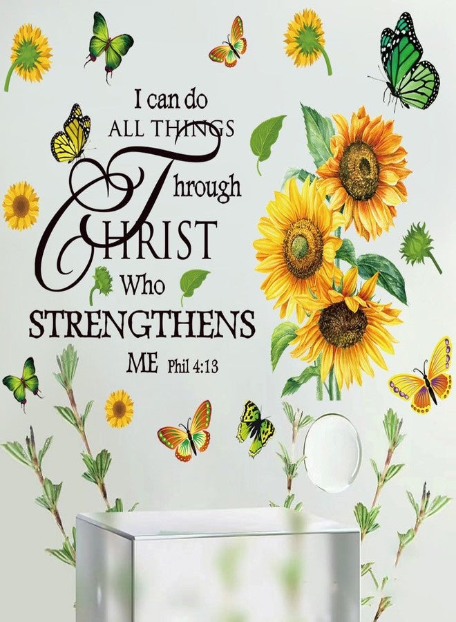 Datesno Black Sunflower Butterfly Christian Wall Decal, Floral Wall Sticker, Motivational Quote, Scripture Wall Art, Indoor Use, PVC Material, Single Use, Polished Finish, Wall Surface - Image 2