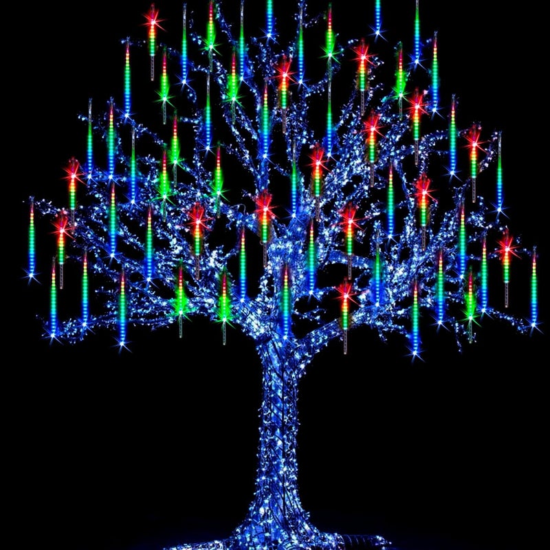 MIRADH Rain Drop LED Meteor Shower 192 LEDs 8 Tubes (11.8") | Icicle Falling Effect for Diwali, Christmas, New Year, Home & Outdoor Decoration, Balcony, Tree, Party Decor (Multicolor) - Image 1