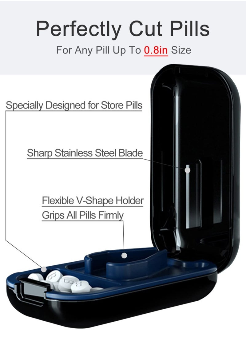 Portable Pill Cutter and Splitter for Vitamins and Tablets, Compact Pill Crusher with Shield for Small and Large Pills, Ideal for Purse or Pocket (Blue)