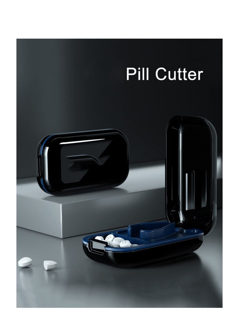 Portable Pill Cutter and Splitter for Vitamins and Tablets, Compact Pill Crusher with Shield for Small and Large Pills, Ideal for Purse or Pocket (Blue)
