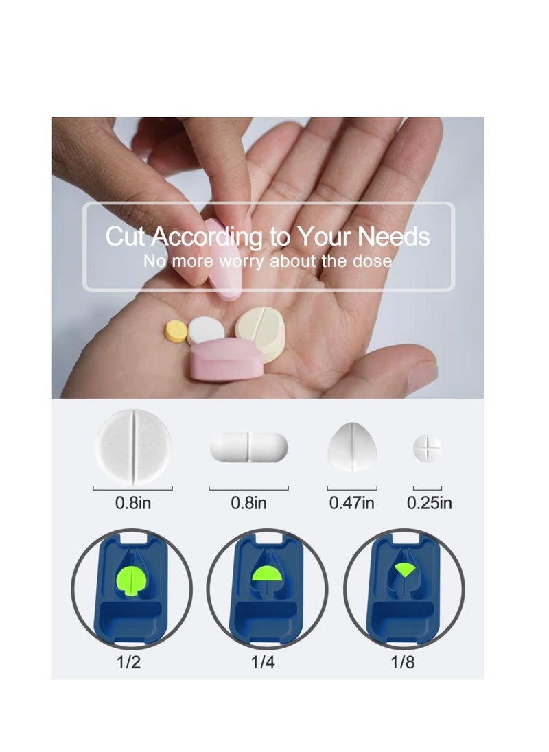 Portable Pill Cutter and Splitter for Vitamins and Tablets, Compact Pill Crusher with Shield for Small and Large Pills, Ideal for Purse or Pocket (Blue)