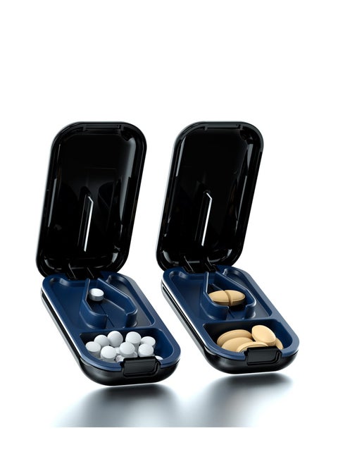 Portable Pill Cutter and Splitter for Vitamins and Tablets, Compact Pill Crusher with Shield for Small and Large Pills, Ideal for Purse or Pocket (Blue)