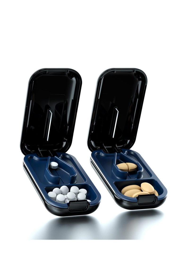 Portable Pill Cutter and Splitter for Vitamins and Tablets, Compact Pill Crusher with Shield for Small and Large Pills, Ideal for Purse or Pocket (Blue)