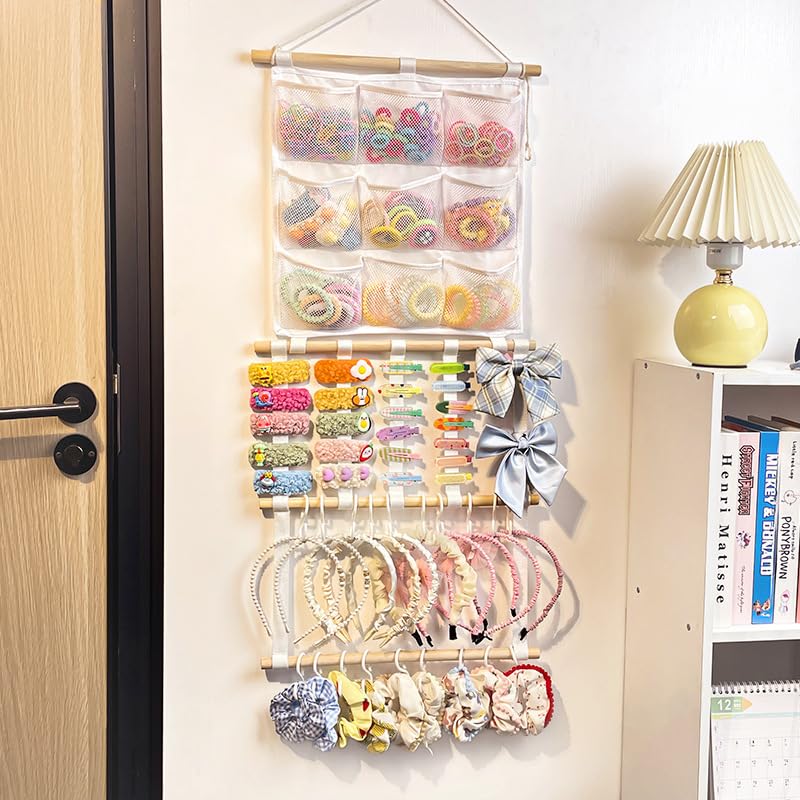 LEHSGY Headband Holder Hair Bows Organizer for Girls, Large Capacity Bow Holder, Pre-Assembled Hair Accessories Wall Hanging Organizer for Toddler Baby Girl Nursery Room DÃ©cor - Image 1