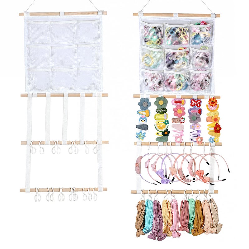 LEHSGY Headband Holder Hair Bows Organizer for Girls, Large Capacity Bow Holder, Pre-Assembled Hair Accessories Wall Hanging Organizer for Toddler Baby Girl Nursery Room DÃ©cor - Image 2
