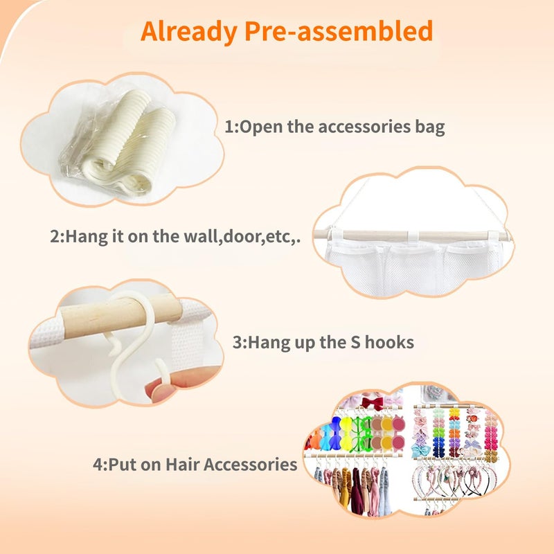 LEHSGY Headband Holder Hair Bows Organizer for Girls, Large Capacity Bow Holder, Pre-Assembled Hair Accessories Wall Hanging Organizer for Toddler Baby Girl Nursery Room DÃ©cor - Image 4
