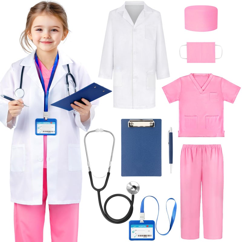 Joycover Doctor Costume for Kids Kids Scrubs Halloween Costumes For Girls Boys Doctor Dress up Play Kit - Image 3