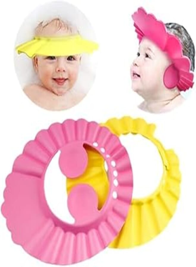 2PCS Baby Shower Cap, Baby Shampoo Cap Adjustable Bathing Shower Protection Hat Soft Cap Visor Hat for Toddler, Kids 