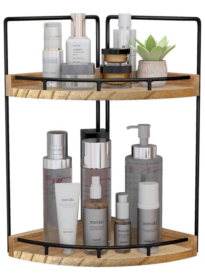 Arabest 2-Tier Bathroom Counter Organizer,Vanity Counter Corner Shelf, Skincare, Wood Countertop Bathroom Storage and Organization for Kitchen (Brown) - Image 1