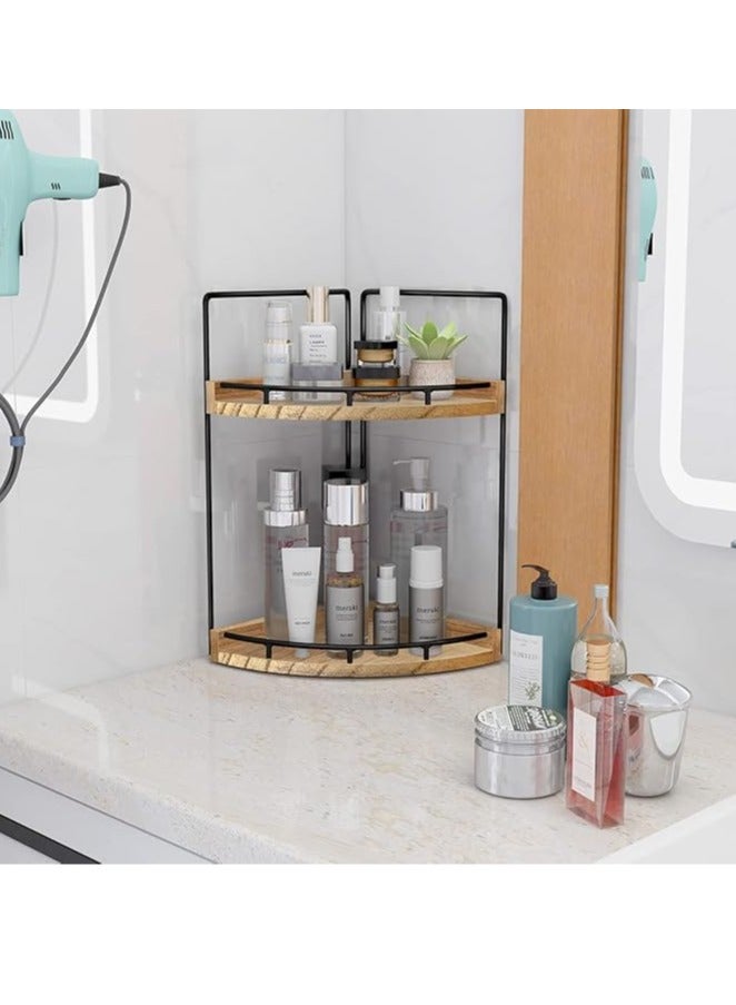 Arabest 2-Tier Bathroom Counter Organizer,Vanity Counter Corner Shelf, Skincare, Wood Countertop Bathroom Storage and Organization for Kitchen (Brown) - Image 3