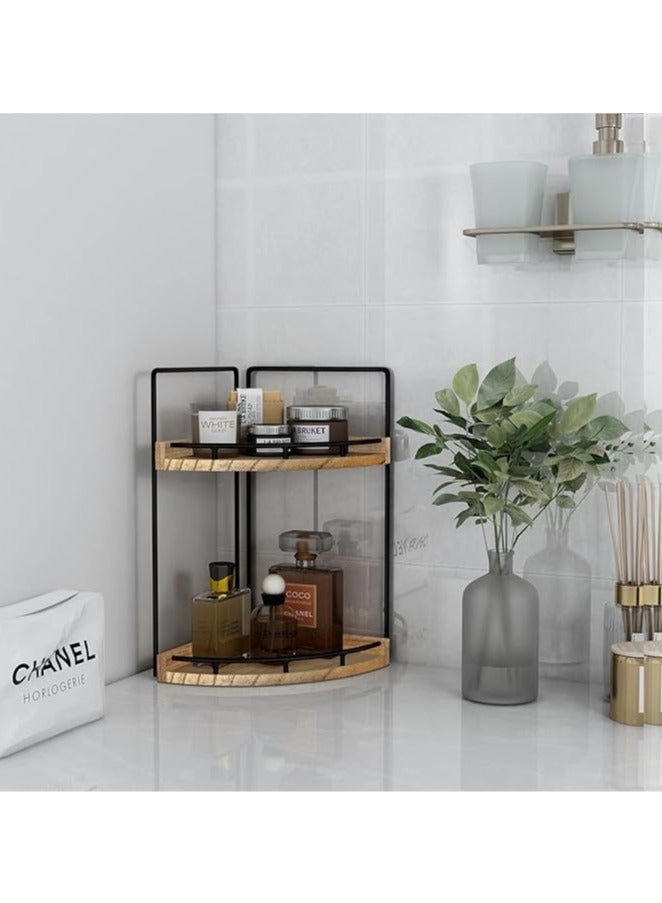 Arabest 2-Tier Bathroom Counter Organizer,Vanity Counter Corner Shelf, Skincare, Wood Countertop Bathroom Storage and Organization for Kitchen (Brown) - Image 4