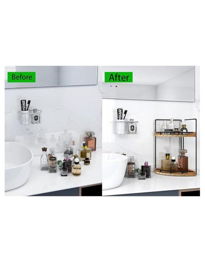 Arabest 2-Tier Bathroom Counter Organizer,Vanity Counter Corner Shelf, Skincare, Wood Countertop Bathroom Storage and Organization for Kitchen (Brown) - Image 5