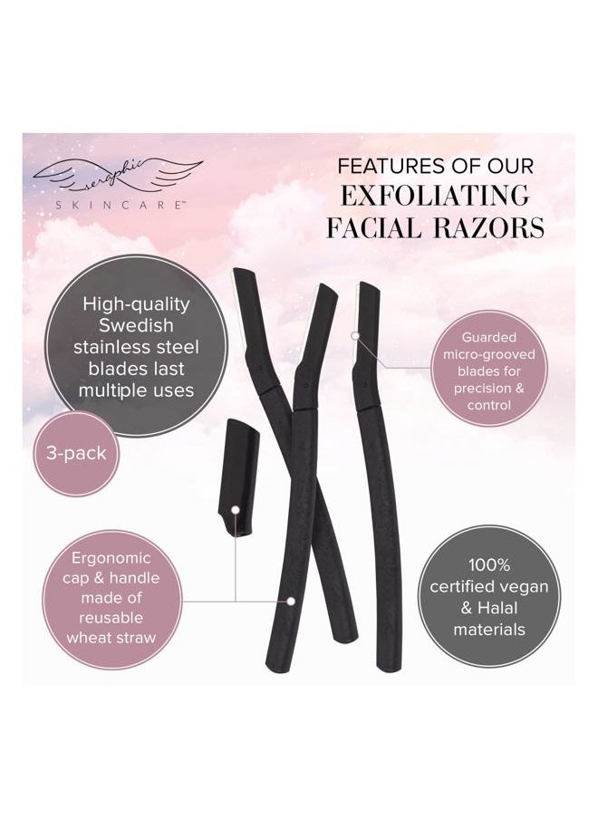 Seraphic Skincare - Seraphic Skincare Exfoliating Facial Razors (3pc) – For Eyebrows, Peach Fuzz & Exfoliation – Dermaplane Face Razor for Women – Wheat Straw & Swedish Stainless Steel Blades - Image 1