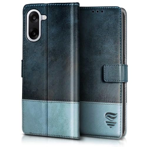 FLIPPED Vegan Leather Flip Case Back Cover for 1+ OnePlus Nord CE 5 5G (Flexible, Shock Proof | Hand Stitched Leather Finish | Card Pockets Wallet & Stand | Blue with Aquamarine) - Image 3