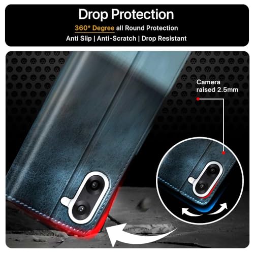 FLIPPED Vegan Leather Flip Case Back Cover for 1+ OnePlus Nord CE 5 5G (Flexible, Shock Proof | Hand Stitched Leather Finish | Card Pockets Wallet & Stand | Blue with Aquamarine) - Image 5