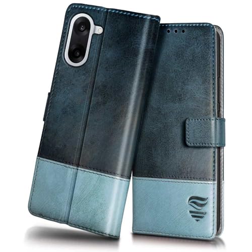 FLIPPED Vegan Leather Flip Case Back Cover for 1+ OnePlus Nord CE 5 5G (Flexible, Shock Proof | Hand Stitched Leather Finish | Card Pockets Wallet & Stand | Blue with Aquamarine) - Image 1