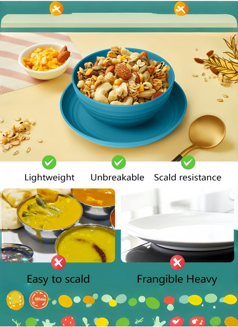 nihao 42-piece Dinner Set, Wheat Straw 6 Inch Bowls, 9 Inch Round Plates, 5.5 Inch Square Plate, 3.15 Inch Cups, Cutlery, Dinnerware Set, Service for 8, Dinner Plates, Dessert Plate, Cereal Bowls, Cups, Unbreakable Colorful Plastic Outdoor Camping Dishes, Coastal Multicolor  - Image 4