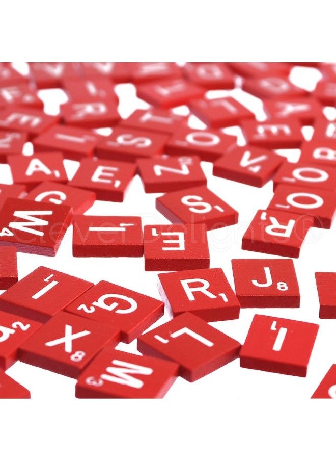 CleverDelights - 100 Wood Letter Tiles Red Color Complete Set Game Replacement Crafts Weddings Scrapbooking - Image 1
