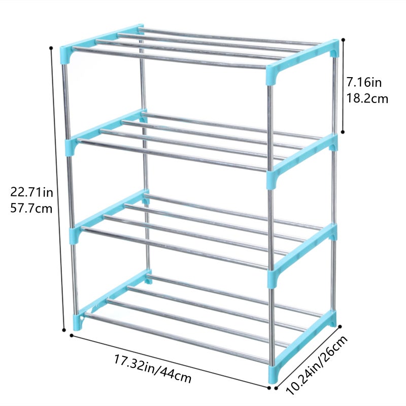 Jucaifu Stackable Small Shoe Rack, Entryway, Hallway and Closet Space Saving Storage and Organization (4-Tier, Blue) - Image 4