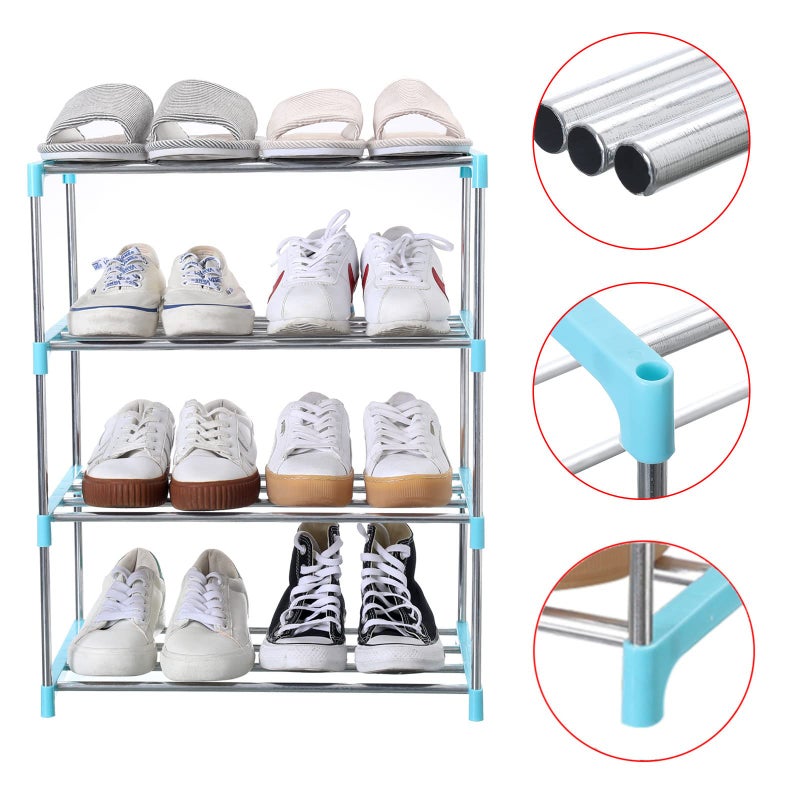 Jucaifu Stackable Small Shoe Rack, Entryway, Hallway and Closet Space Saving Storage and Organization (4-Tier, Blue) - Image 3