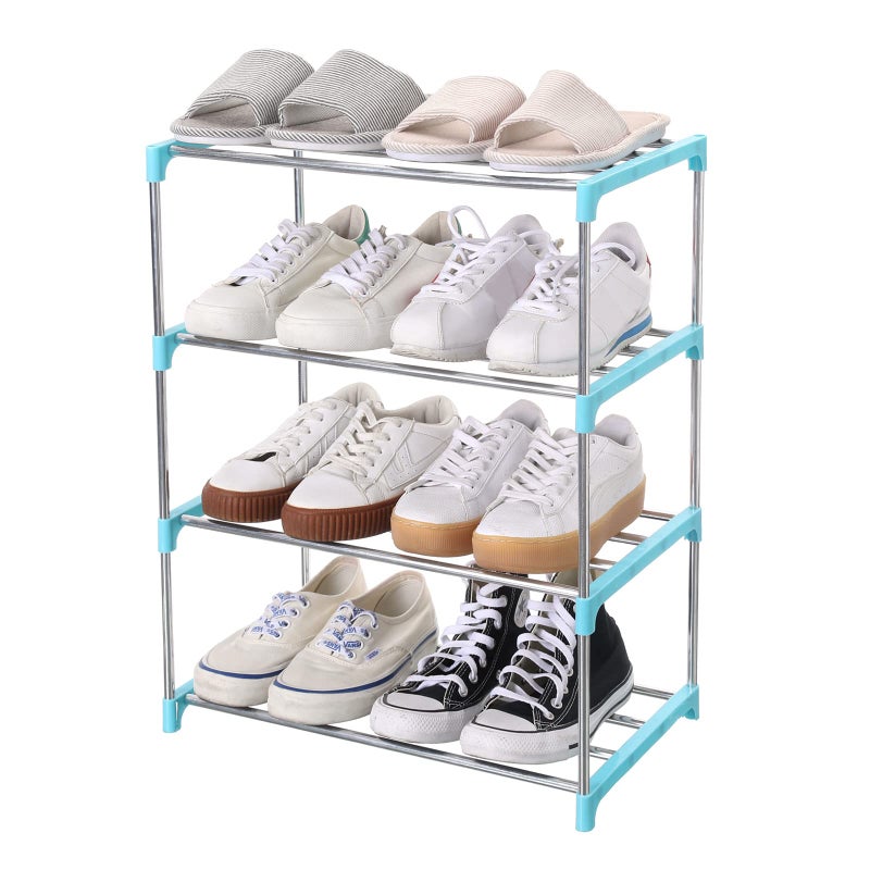 Jucaifu Stackable Small Shoe Rack, Entryway, Hallway and Closet Space Saving Storage and Organization (4-Tier, Blue) - Image 1