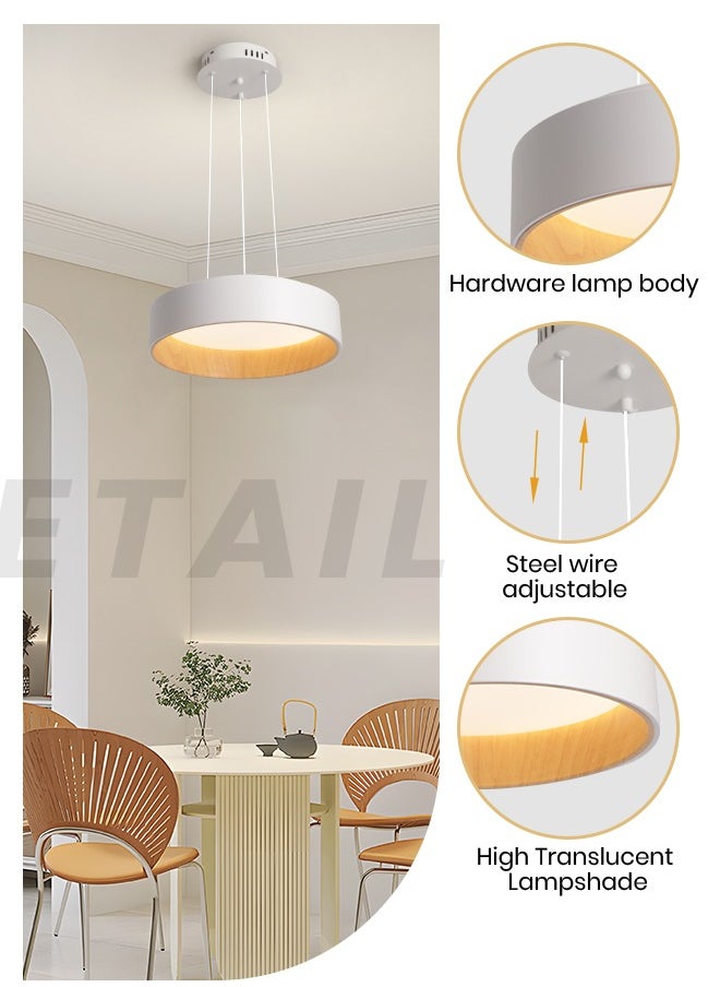 YATAI LIGHTING Modern White and Wood Round LED Chandelier, 24W Dimmable Pendant Light, Adjustable Height with Remote Control for Bedroom, Dining Room, and Living Room  - Image 4