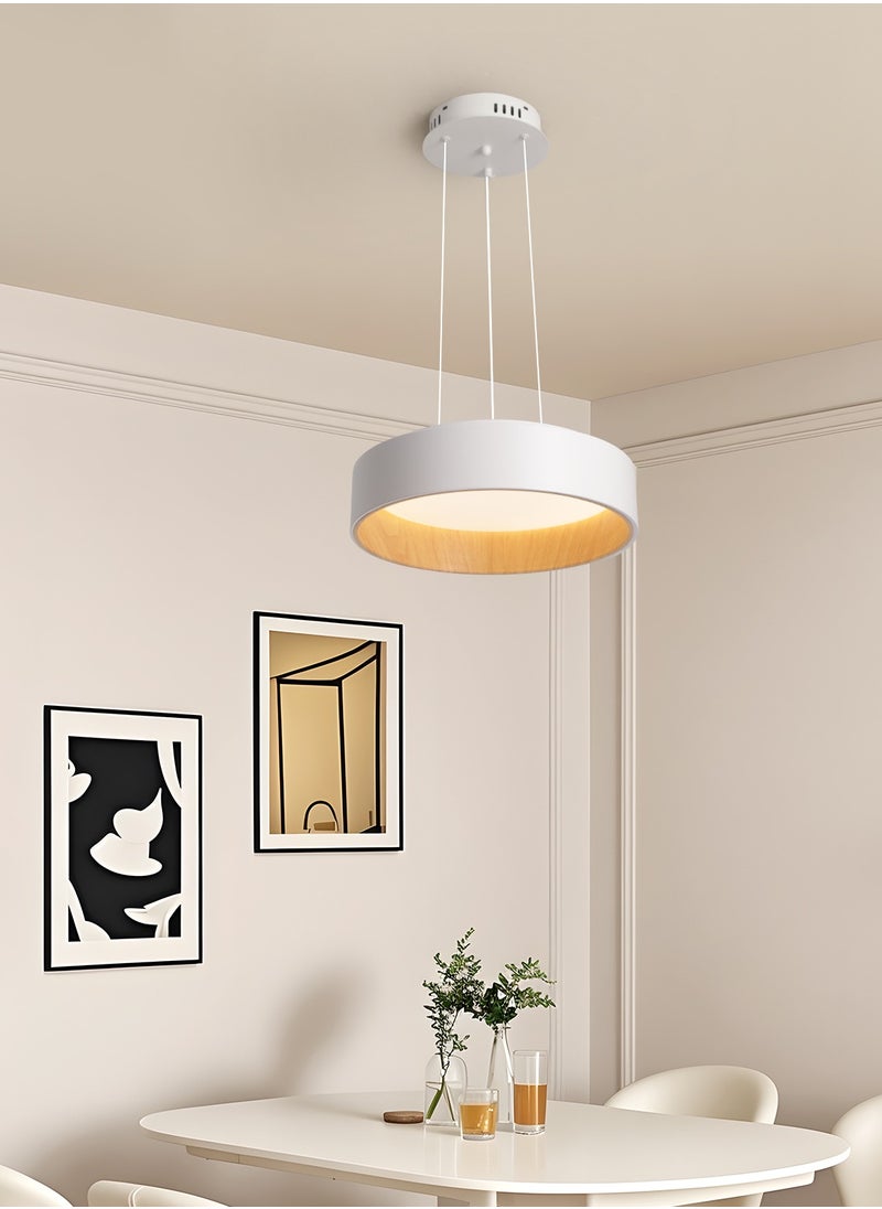YATAI LIGHTING Modern White and Wood Round LED Chandelier, 24W Dimmable Pendant Light, Adjustable Height with Remote Control for Bedroom, Dining Room, and Living Room  - Image 5