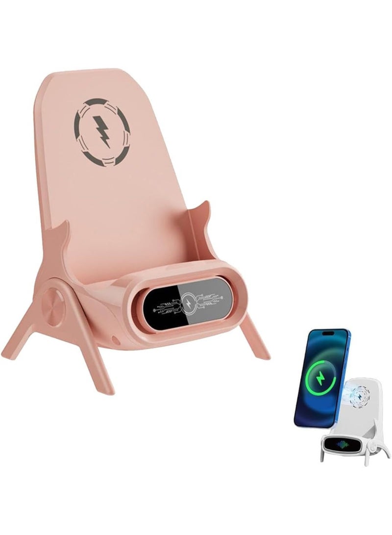 Arabest Portable Mini Chair Wireless Charger Supply for All Phones，Mini Chair Wireless Charger, 2025 New Mini Chair Wireless Fast Charger Multifunctional Phone Holder, 3 in 1 Wireless Charger Station Phone Stand 15W Fast Charger (Pink) - Image 1
