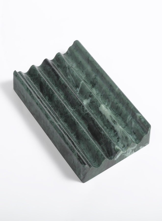 Karibiber Soap Holder, Marble Soap Dish for Shower, Bar Soap Holder with Water Ripple Design, Easy Cleaning Soap Saver for Kitchen Sink，Bathroom, Executive Indian Natural Stone Soap Tray(Indian Green) - Image 1