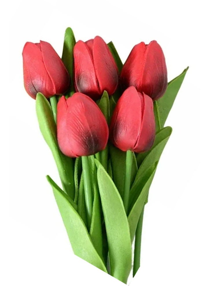 ZCM-HAPPY Artificial Plastic Tulip Flower in Wine Red for Home Decoration and Gifts Pack of 10 - Image 2
