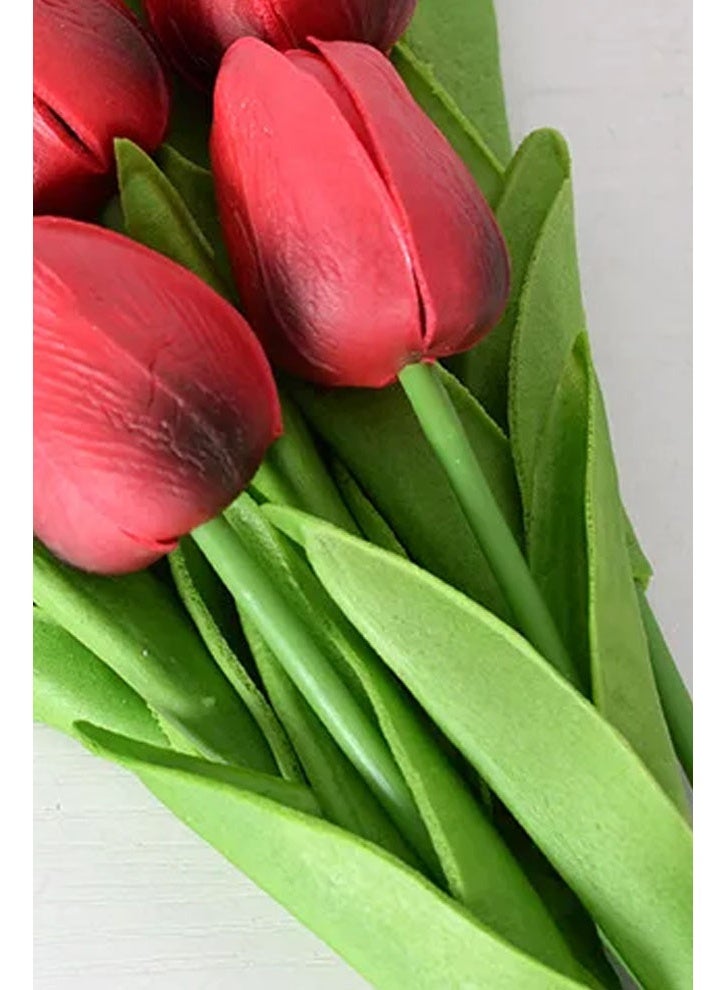 ZCM-HAPPY Artificial Plastic Tulip Flower in Wine Red for Home Decoration and Gifts Pack of 10 - Image 3