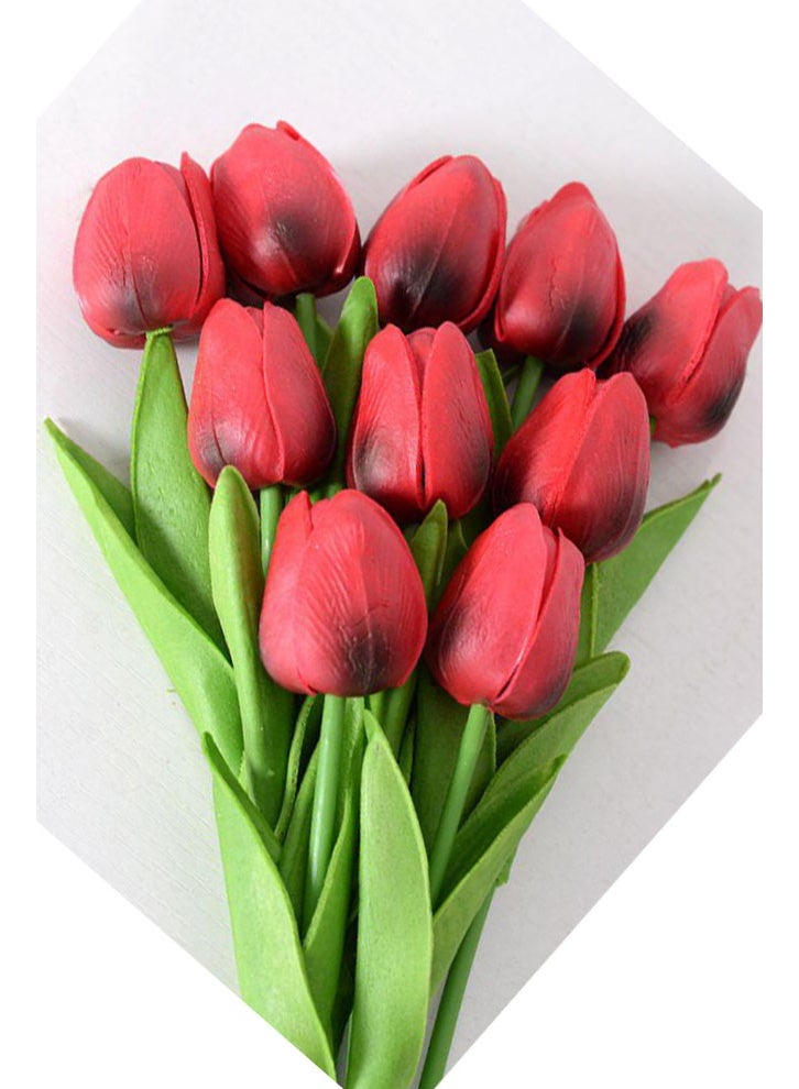 ZCM-HAPPY Artificial Plastic Tulip Flower in Wine Red for Home Decoration and Gifts Pack of 10 - Image 1