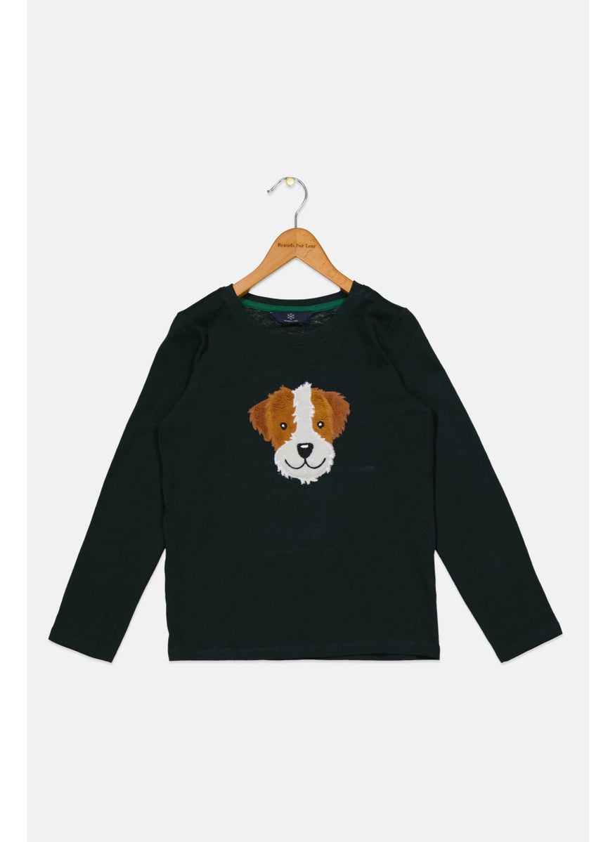 Tchibo Kids Girl Crew Neck Long Sleeves Textured Pattern Top, Green  - Image 1