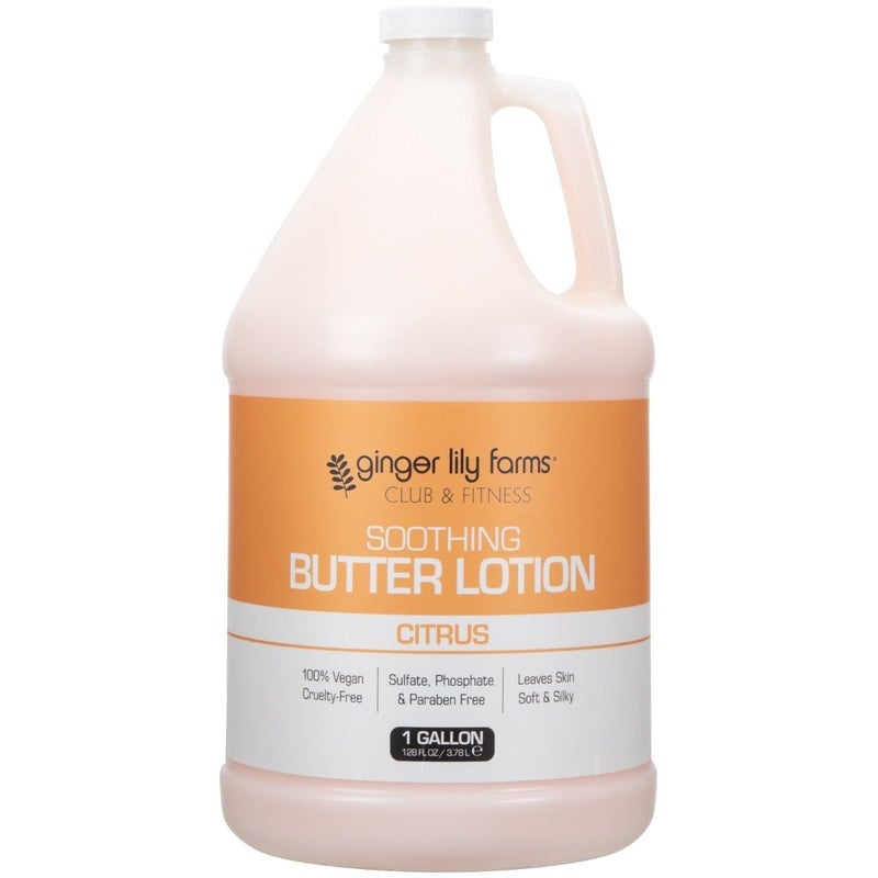 Ginger Lily Farms Club & Fitness Soothing Butter Lotion for Dry Skin, 100% Vegan & Cruelty-Free, Citrus Scent, 1 Gallon (128 fl oz) Refill - Image 1