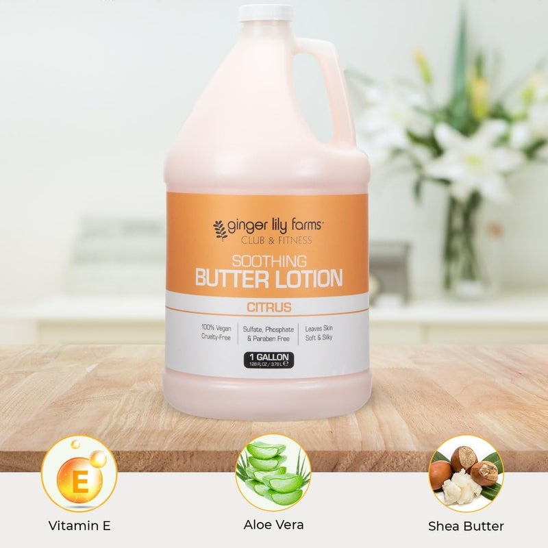 Ginger Lily Farms Club & Fitness Soothing Butter Lotion for Dry Skin, 100% Vegan & Cruelty-Free, Citrus Scent, 1 Gallon (128 fl oz) Refill - Image 5