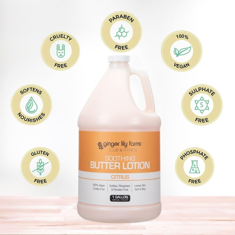 Ginger Lily Farms Club & Fitness Soothing Butter Lotion for Dry Skin, 100% Vegan & Cruelty-Free, Citrus Scent, 1 Gallon (128 fl oz) Refill - Image 4