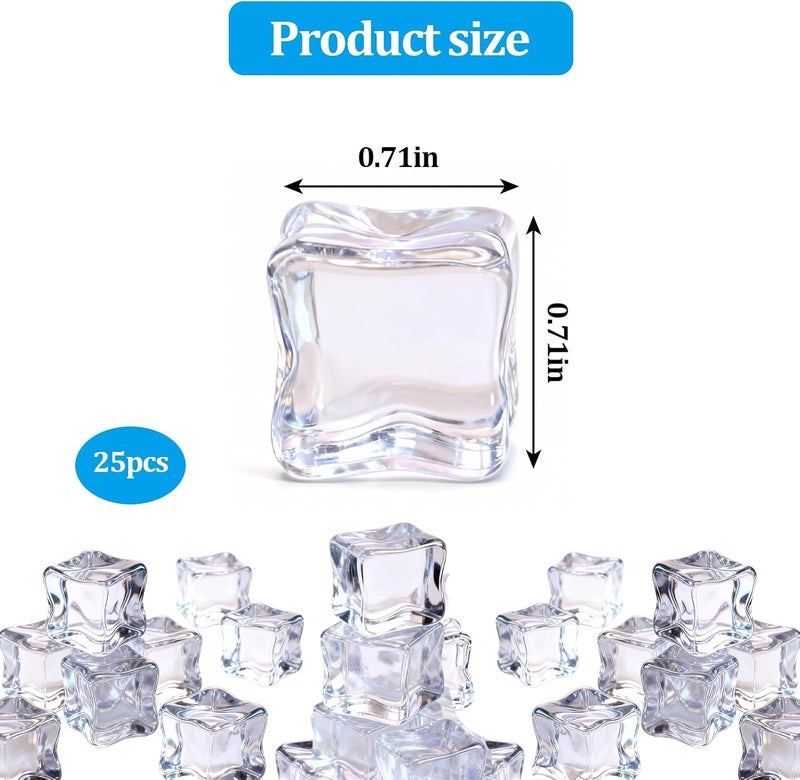 Bolsdoic Fake Ice Cubes,25 pcs 0.7" Realistic Clear Plastic Fake Ice,Reusable Acrylic Ice Cubes for Vase Fillers, Table Decor, Weddings, Photography Props - Image 2