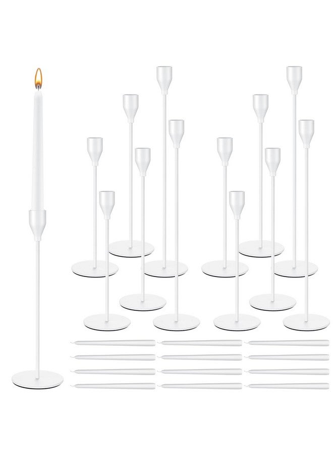 Inbagi 12 Sets Candlestick Holders Bulk for Taper Candles Metal Tall Candle Stick Holders Taper Candle Stands for Table Centerpiece Wedding Home Party Decor Fit 0.79 in Thick Candle (White) - Image 1