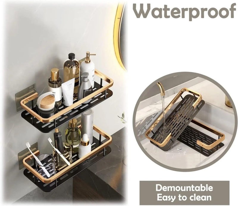 Bathroom Corner Tool Holder Shelf for Wall, Gold Aluminum Bathroom Tools Organiser Corner, Bathroom Storage Wall Mounted Bathroom Shelves, Large Capacity Adhesive Bathroom Shelf  - Image 5