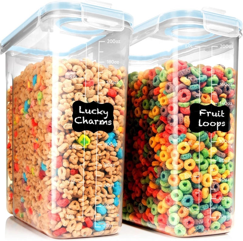 Shazo 2 Pack (6.3L / 213OZ) EXTRA Large Airtight Food Storage Cereal Containers for Bulk Food Storage BPA-Free Plastic Container, Pantry Organization and Canister for Rice, Pasta, Sugar & Flour - Image 1