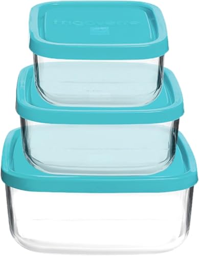 Bormioli Rocco Frigoverre Square Glass FoodStorage Containers with Lids Set of 3 Clear