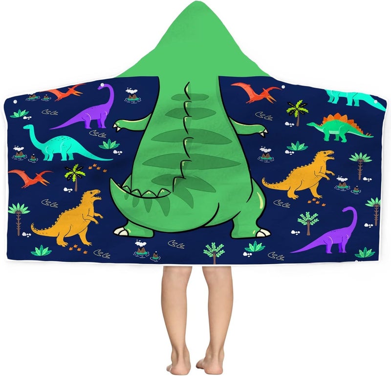 Dinosaur Beach Towel Dinosaur Towel for Kids with Hood Trex Hooded Towel for Boys 30x50 Cool Cartoon Microfiber Bath Towel Poncho Bathrobe for Swin Pool cover Up Green Blue dinosaur birthday gifts