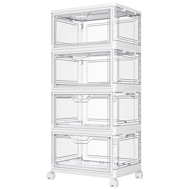 Kmiectse Clear Storage Bins with Lids - 4 Tier Plastic Bins with Wheels, Stackable Storage Bin, Closet Organizers Box for Bedroom, Living Room, 23 QT Folding Box with Magnetic door - Image 1