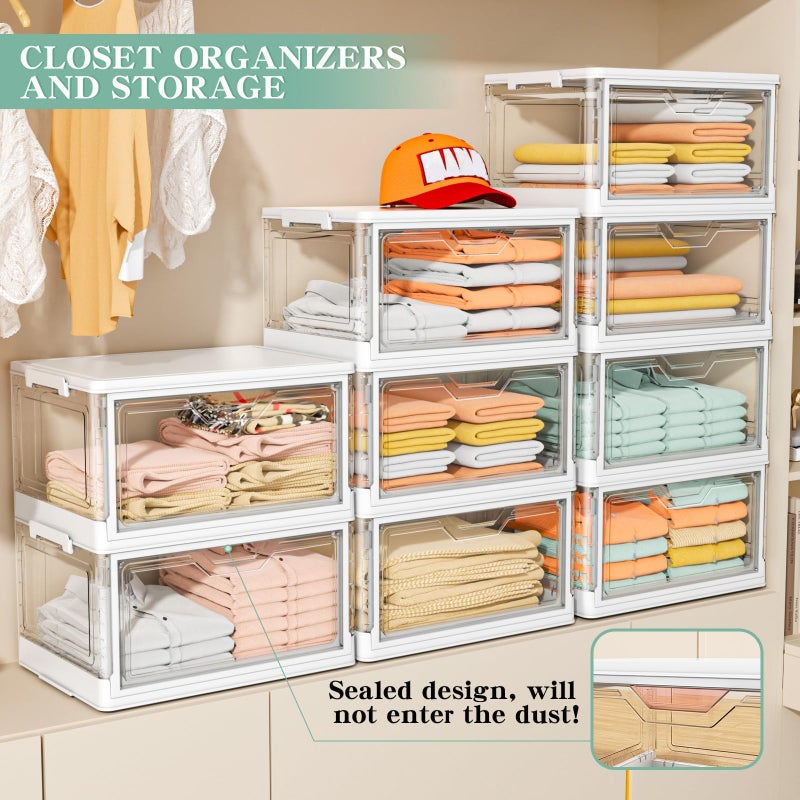 Kmiectse Clear Storage Bins with Lids - 4 Tier Plastic Bins with Wheels, Stackable Storage Bin, Closet Organizers Box for Bedroom, Living Room, 23 QT Folding Box with Magnetic door - Image 4