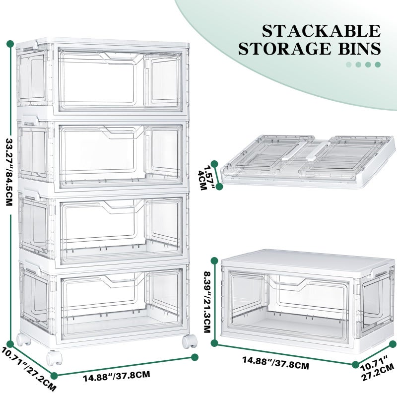 Kmiectse Clear Storage Bins with Lids - 4 Tier Plastic Bins with Wheels, Stackable Storage Bin, Closet Organizers Box for Bedroom, Living Room, 23 QT Folding Box with Magnetic door - Image 2