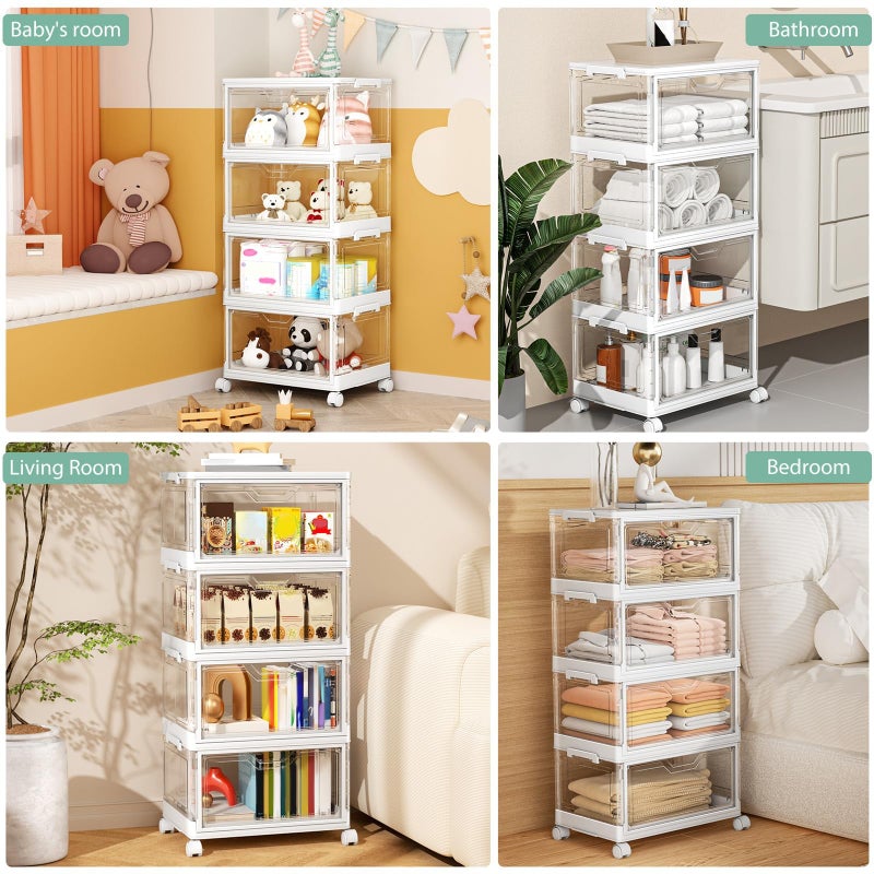 Kmiectse Clear Storage Bins with Lids - 4 Tier Plastic Bins with Wheels, Stackable Storage Bin, Closet Organizers Box for Bedroom, Living Room, 23 QT Folding Box with Magnetic door - Image 5