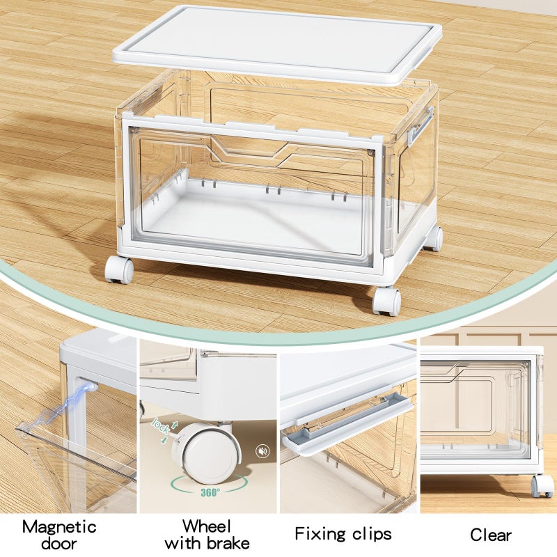 Kmiectse Clear Storage Bins with Lids - 4 Tier Plastic Bins with Wheels, Stackable Storage Bin, Closet Organizers Box for Bedroom, Living Room, 23 QT Folding Box with Magnetic door - Image 3